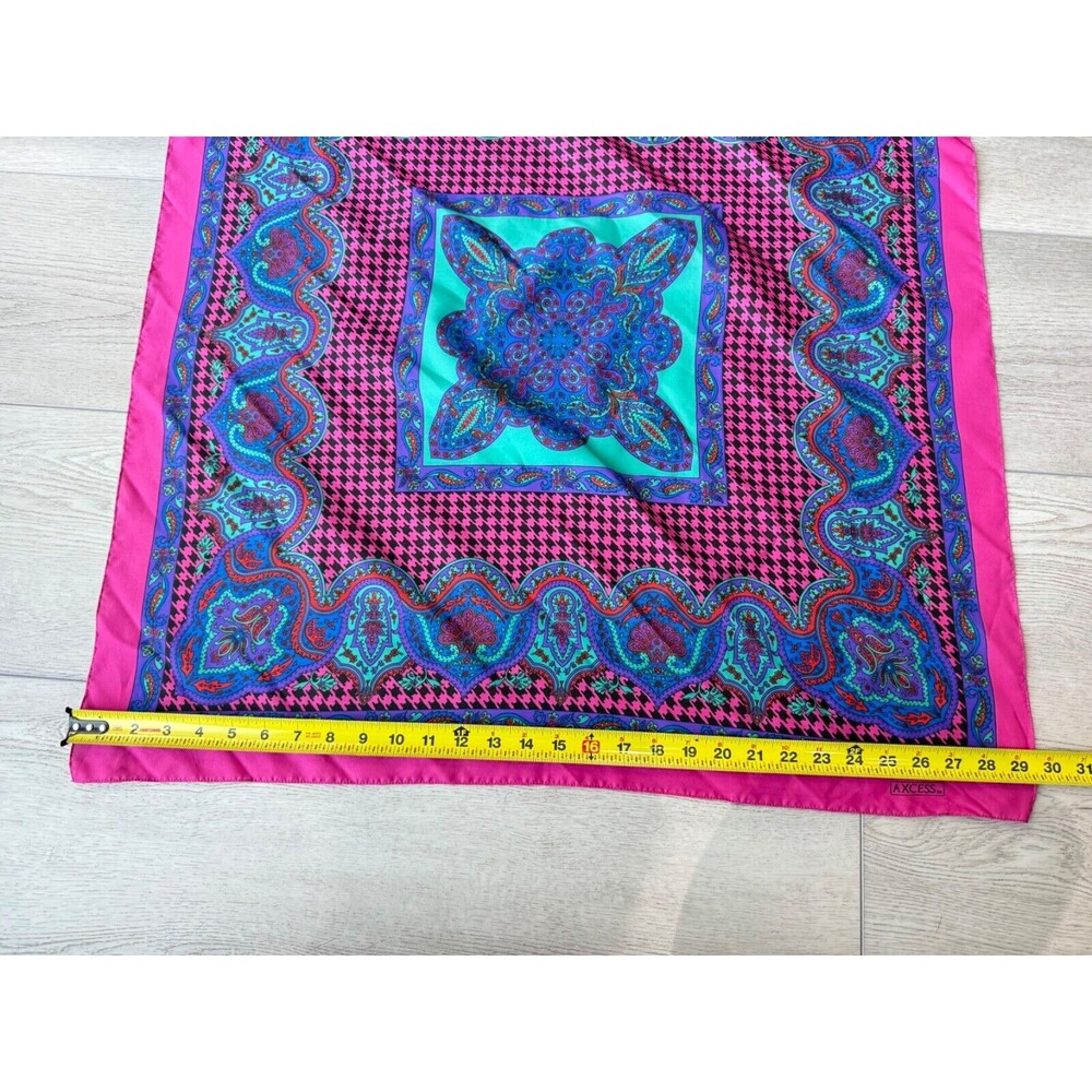 Access Houndstooth and Mandala Square Scarf Vintage Pink and Aqua 30" - Picture 5 of 6